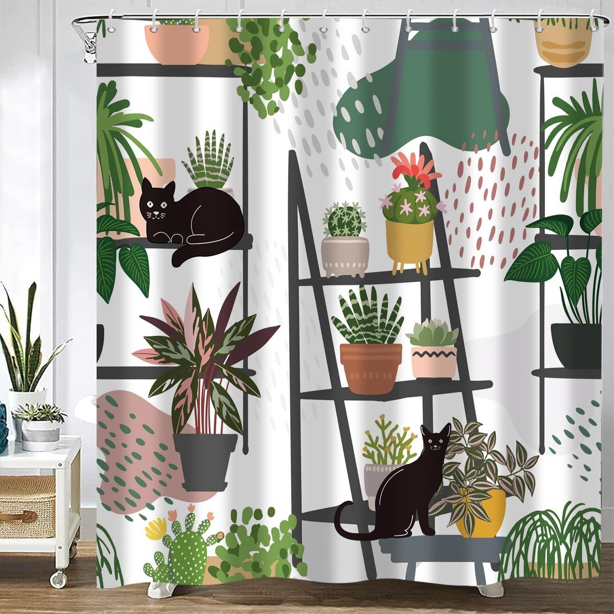 Omgoods - Douchegordijn met Grappige Katten 180 x 200 cm Waterdicht en Wasbaar