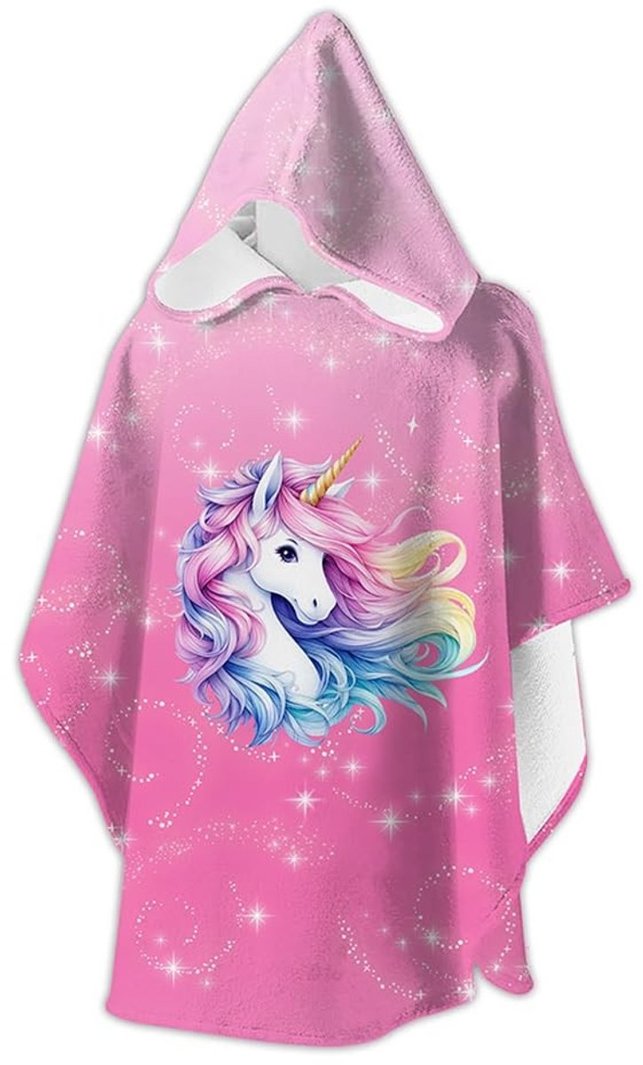 Omgoods - Badponcho voor Kinderen - Zachte Capuchon Handdoek met Eenhoorn, 70 x 50 cm