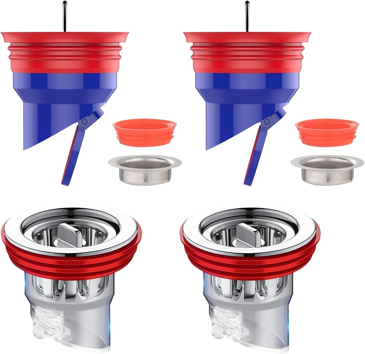 doucheset, 2 stuks 42-53 mm geurafsluiter, vloerafvoer en 2 stuks 32-45 mm transparante vloerafvoerkern, terugslagpreventie, haarvanger, douche voor badkamer, balkon, keuken
