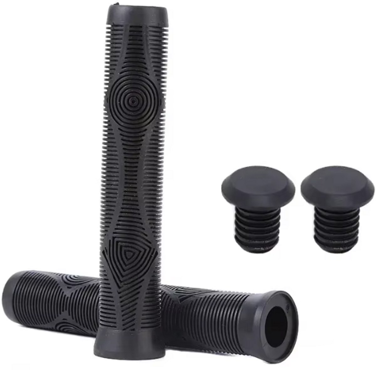 Rieba® Handvatten Fiets - 16cm Lang - Handvat voor Fietsstuur - MTB - BMX - Step - Handgrepen Rubber - Inclusief Stuurdoppen - Binnendiameter 22 mm - Rubber - 2 stuks - Zwart