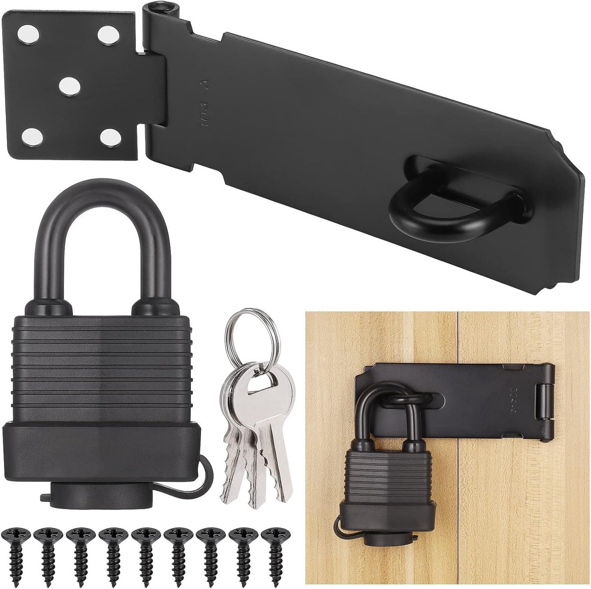 Roestvrijstalen Sluitmechanisme met Hangslot voor Tuinpoort en Houten Deuren, Ideaal voor Schuren en Garagedeuren (10cm)