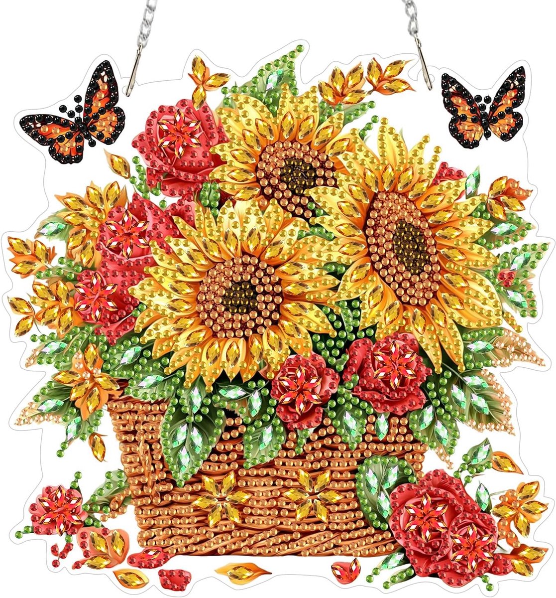 Diamond Painting raamafbeeldingen, zonnebloem, diamond painting volwassenen, patroon, kristal, hangende hanger, doe-het-zelf, vlinder, geest, raam, foto's, beide zijden voor raam, wanddecoratie