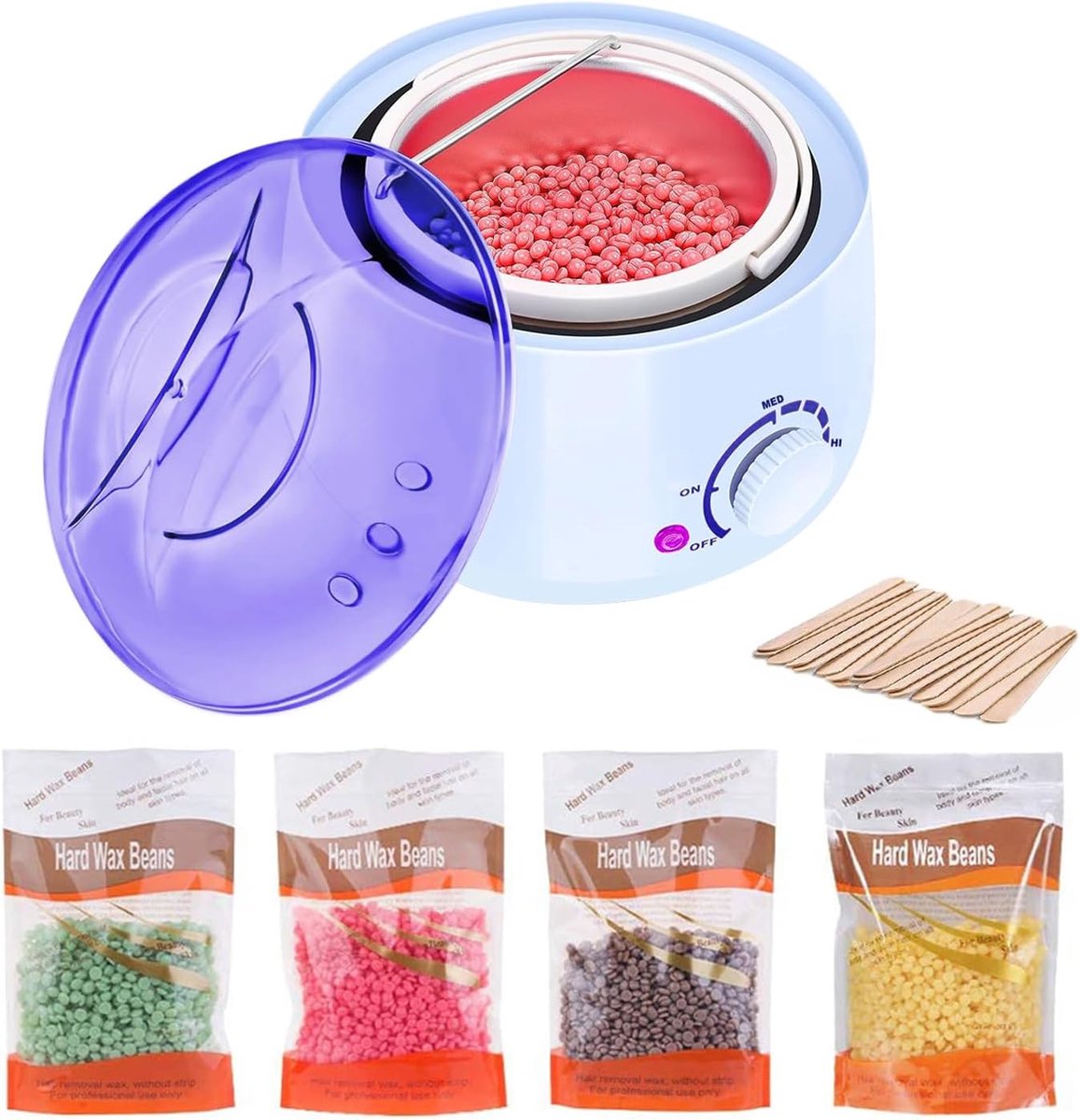 waxverwarmer met 4 x 100 g waxparels voor ontharing, pijnloze waxverwarmer, ontharingsset, professionele elektrische waxverwarmer voor alle soorten wax