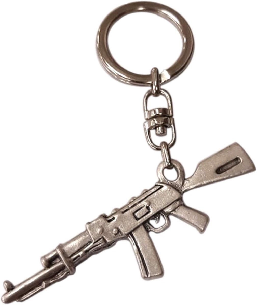 Ak47 Sleutelhanger - Geweer Kalashnikov - Verzilverd metalen machinegeweer - Craft Jewel - Hanger H 2,87 inch, Zilver, 8