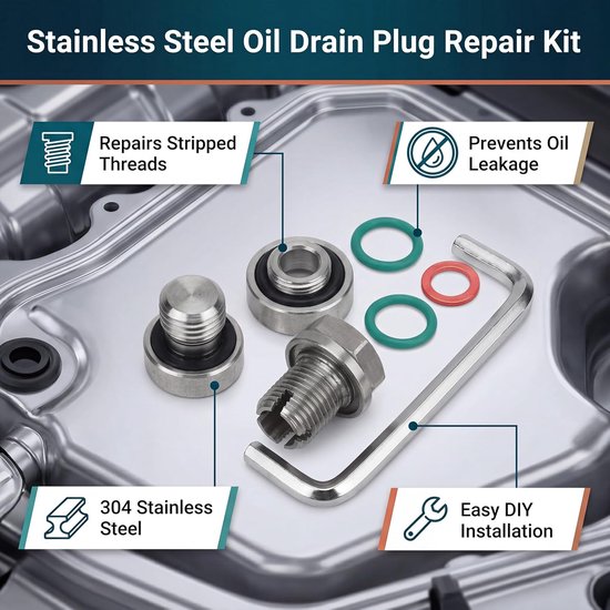 Piggyback Olieaftapplug, Roestvrijstalen Zelftappende Oliepanschroefdraadreparatieset met Inbussleutel O-ringpakking, Motorolieaftapplug (M12.1-1.5x15mm) — afbeelding 3