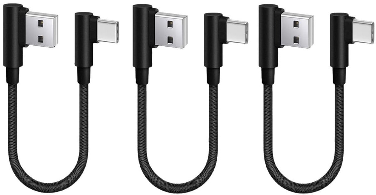 3 stuks USB A naar USB C kabel 90 graden, USB C oplaadkabel hoek, USB naar USBC-kabel, compatibel met S24 S24+ S23 S22 A73 A53 P30, powerbank en andere type C-apparaten