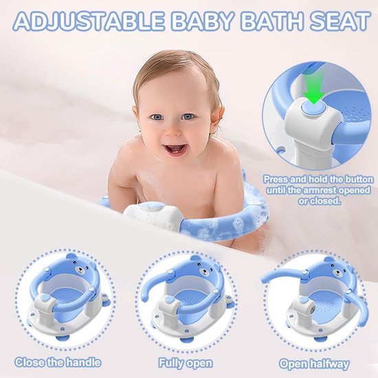 Badkuipzitje voor kinderen vanaf 6 maanden, antislip badzitje met 4 zuignappen en babykussen, draagbare douchestoel voor douche of bad, blauw — afbeelding 3