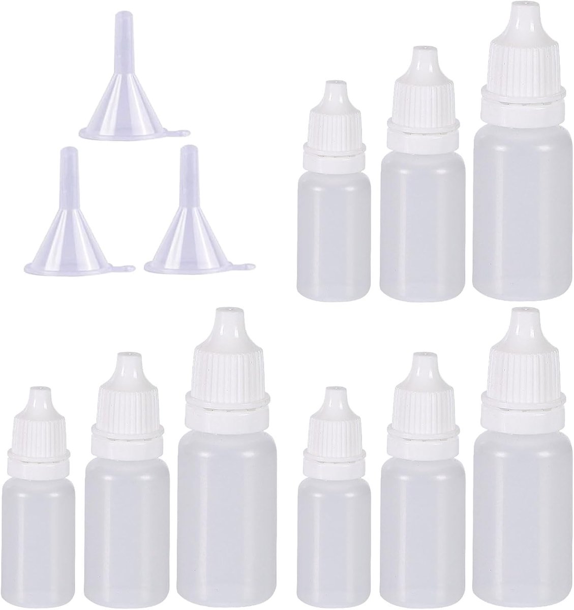 Druppelfles, 10 ml, vloeibare flessen met trechter, comprimeerfles van polyethyleen
