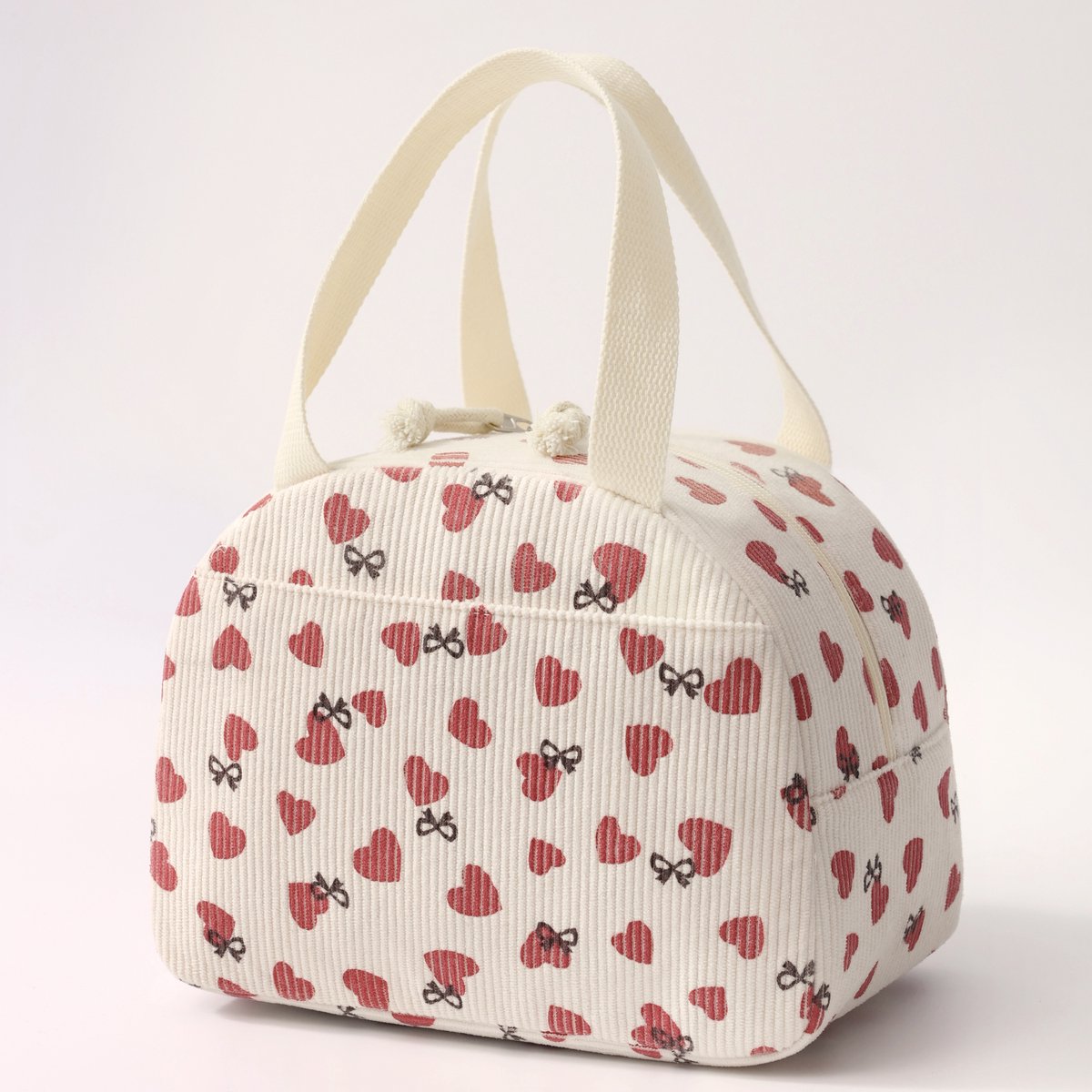 Rainbecom - Koeltas - Koeltassen 6.5 L - Lunchtas Dames en Kinderen - Geïsoleerde Lunch Bag met Voorvak - Corduroy - Beige met Hartjes