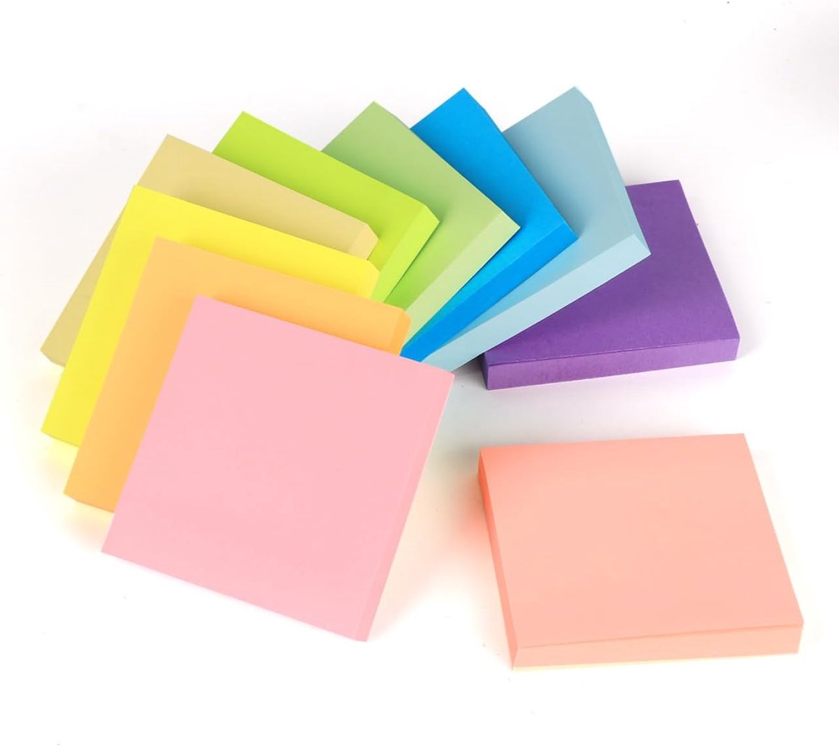 Zelfklevende notitieblaadjes, 76 x 76 mm, super sticky notes, zelfklevend, 10 stuks, kleurrijk, bladwijzers, verwijderbaar, voor kantoor, huishouden, school en studie, 10 kleuren