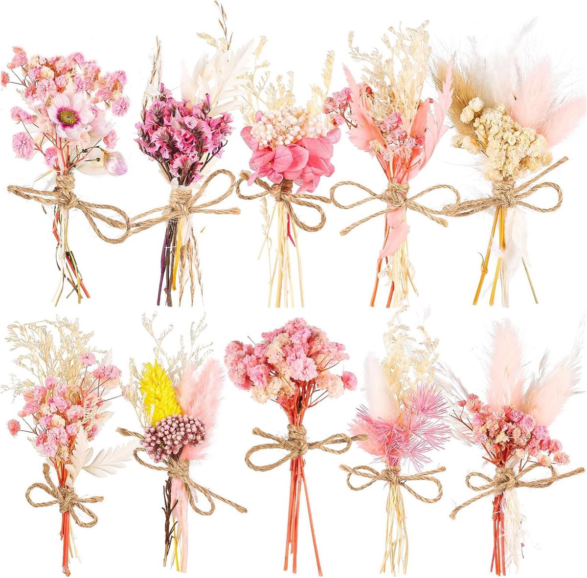 Droogbloemen Boeket 12 Bundels, Kleine Natuurlijke Droogbloemen voor Fotolijst DIY, Bruiloft, Feestdecoratie (Roze)