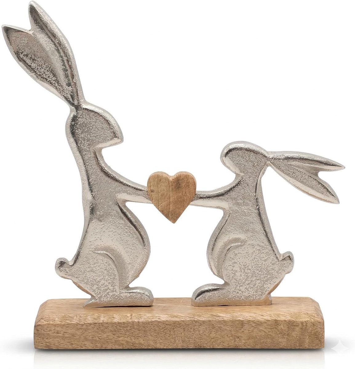 khevga Paasdecoratie decoratief figuur paashaas mango-hout metaal zilver (19 x 20 x 5 cm)