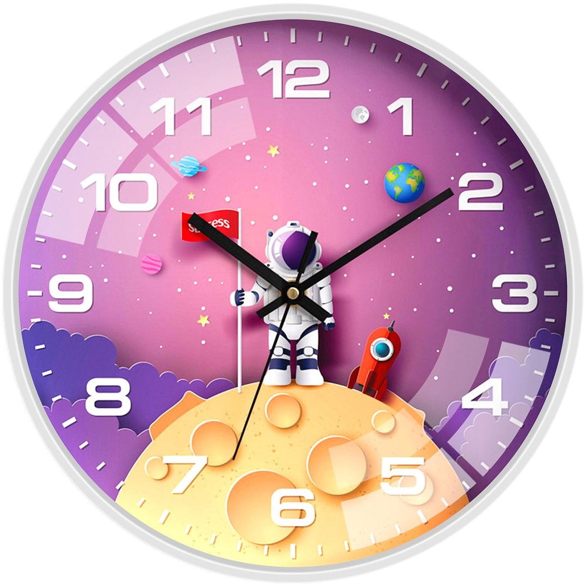 Omgoods - 30 cm Kinder Wandklok met Stil Uurwerk - Ruimtevaart Design