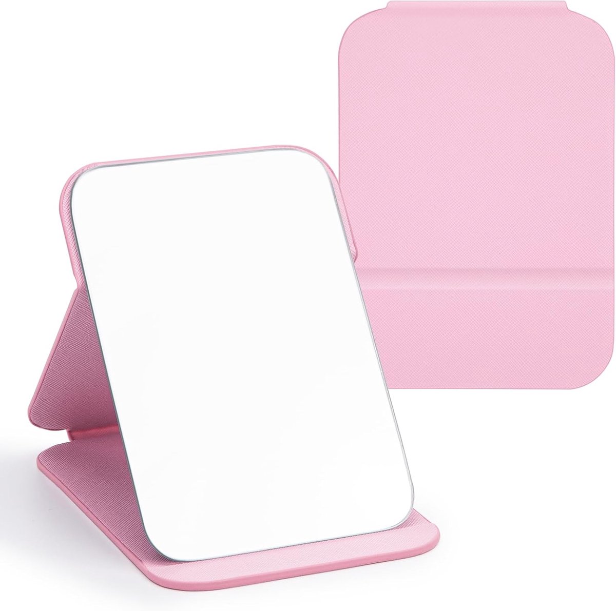 Klapspiegel Draagbare, Tafelspiegel Multi Stand Hoek, Reisspiegel, Super HD Make-up Spiegel, Opvouwbare spiegel met PU-lederen Hoes, Inklapbare Spiegel - 16x12cm(Roze)