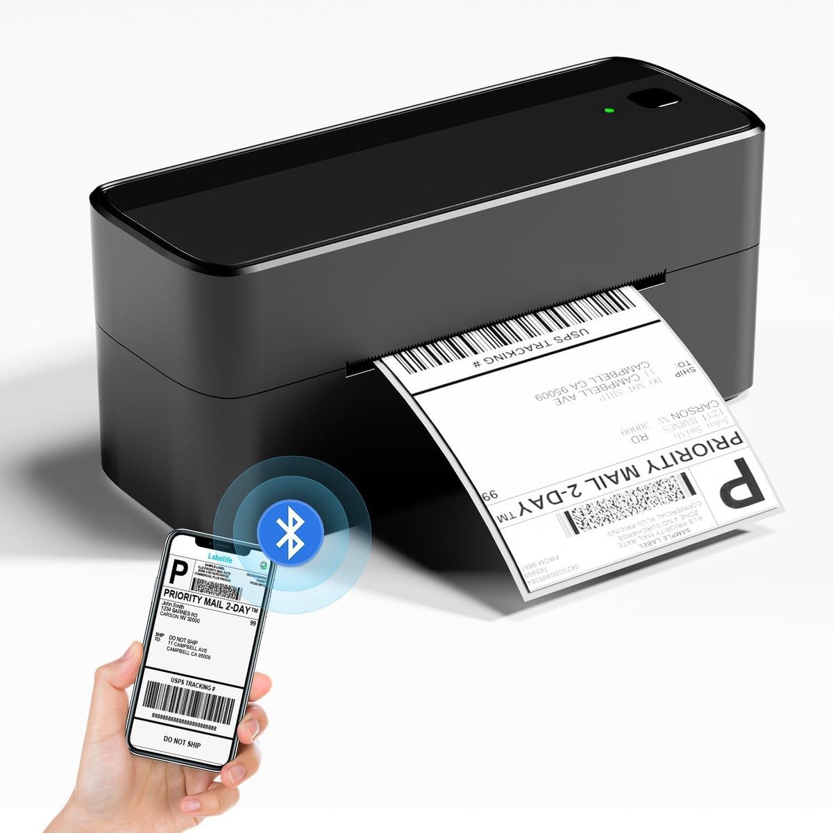 Bluetooth-labelprinter, thermische DHL-printer, labelprinter voor Mac/PC, verzendlabelprinter voor barcode, geschikt voor Amazon, Ebay, Etsy & Shopify, DHL ups, zwart