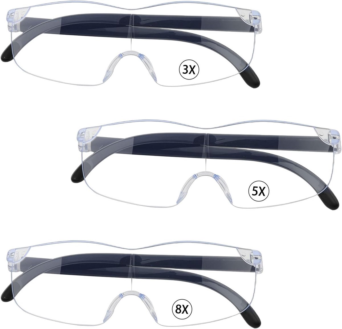 Vergrootbril met 3 Vergrootniveaus 300% 500% 800% Leesvergrootglas Anti Blauw Licht Maximale Comfort voor Sieraden Maken, Naaien, Knutselen, Kantoorwerk, Hobby's en Handwerk