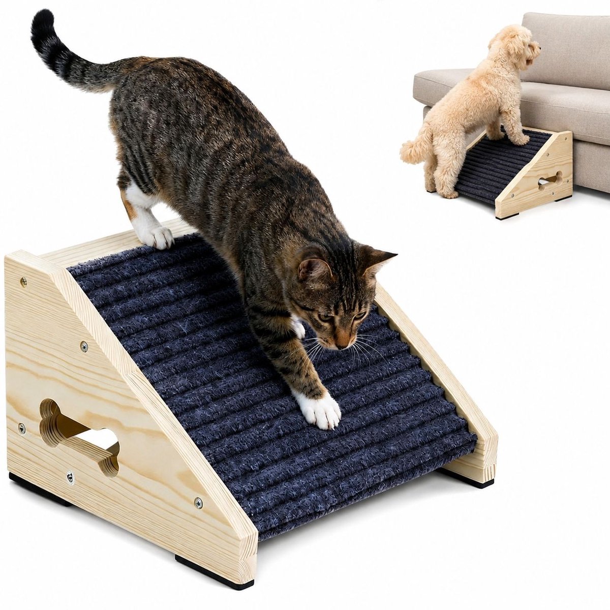 VHV - Hondentrap en kattenhelling 30 x 15 x 25 cm - Houten klimhulp met antislip treden - Voor bank en bed - Meerkleurig