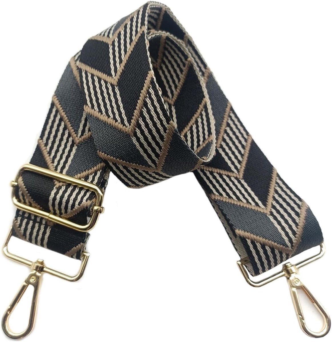 Schouderriem voor tas, 5 cm, brede riem, schoudertas, verstelbaar, schouderriem, handtas, schouderriem met goudkleurige gesp, voor dames, doe-het-zelf, schouderriem, accessoires (zwart/grijs), 02