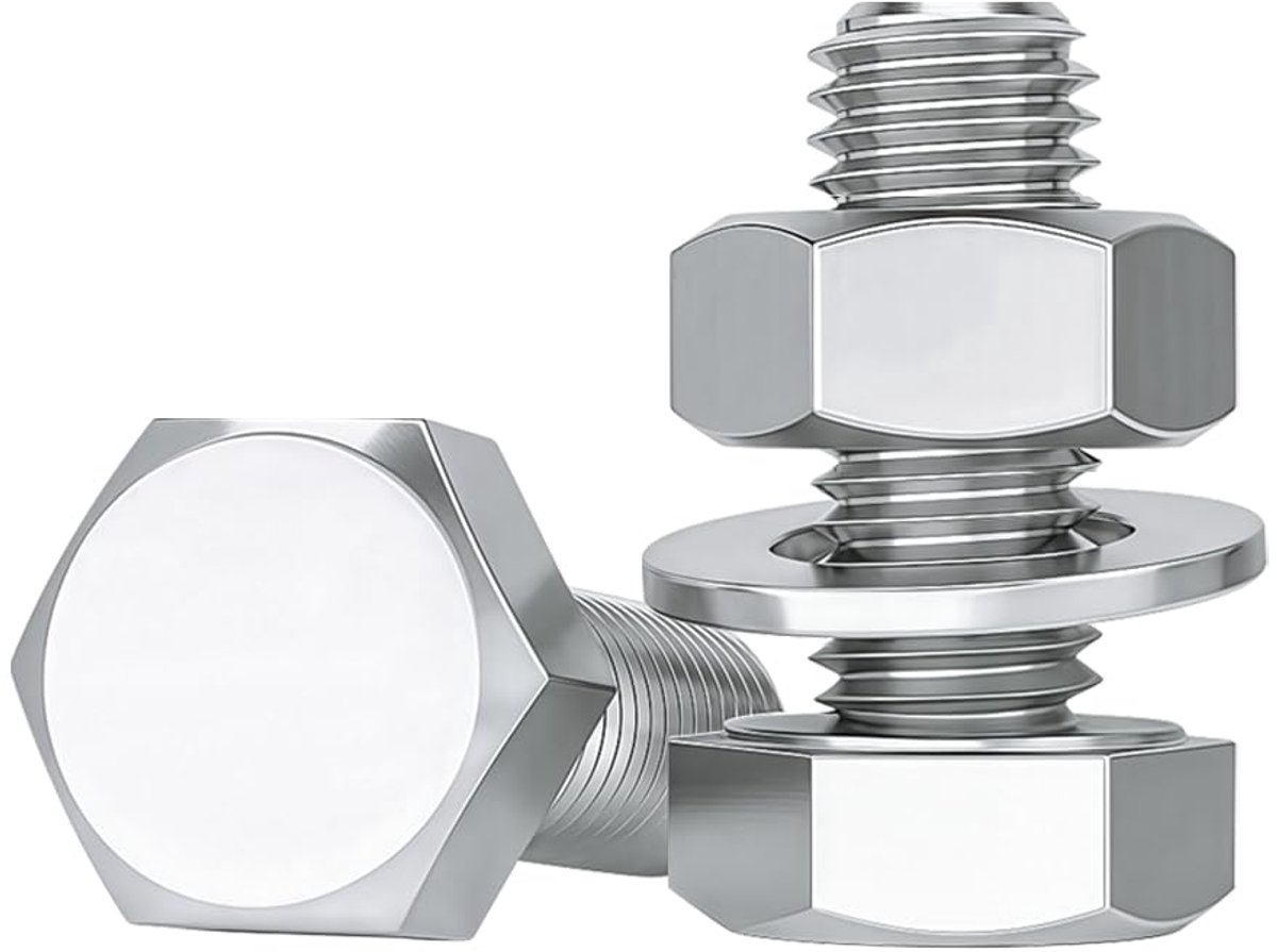 M10 x 20 mm zeskantschroeven bouten en moeren set roestvrij staal A2 V2A schroevenset M10 machineschroeven sluitringen assortiment kit, 10 stuks, DIN933 / DIN934 / DIN125