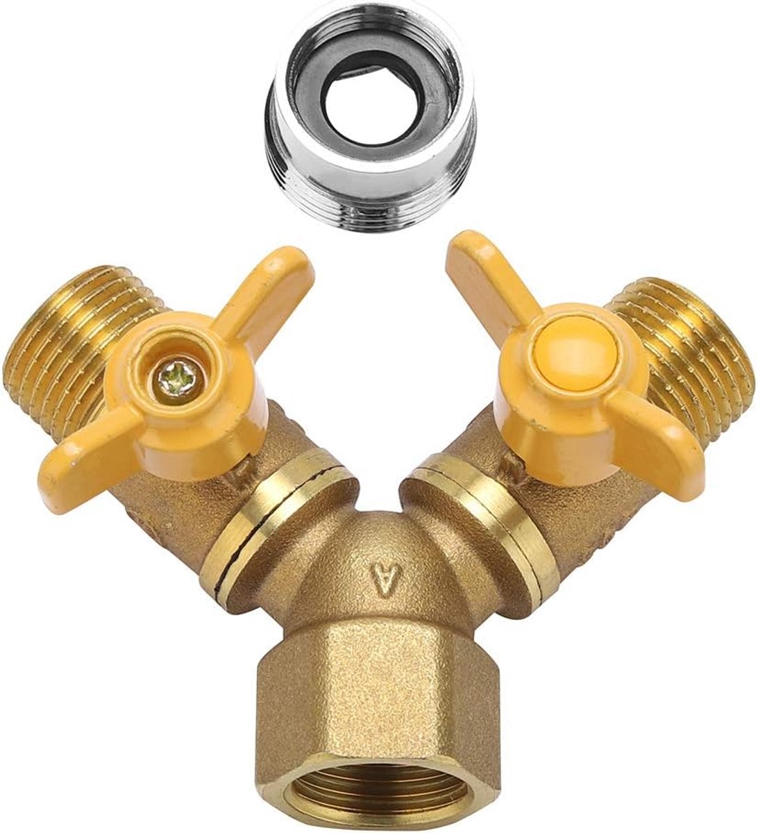 2-weg kraanadapter, G1/2 messing tuinirrigatie, slangverdeler 2-weg Y-stuk wasmachine messing dubbele aansluiting 2-weg dubbele tuinkraanaansluiting adapter