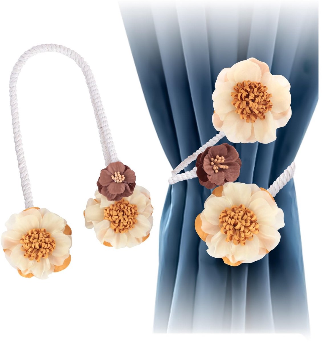 Omgoods - 2 Stuks Kunstbloem Gordijn Tiebacks - Elegante Gordijn Holdbacks Houders in Goud