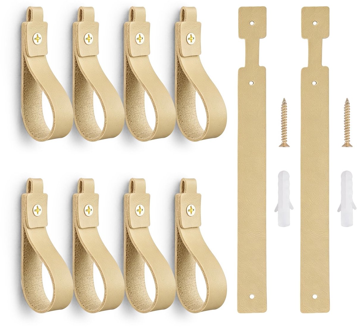 Omgoods - Lederen gordijnroedehouder - Boho wandophangriemen (Kaki, 10 stuks)