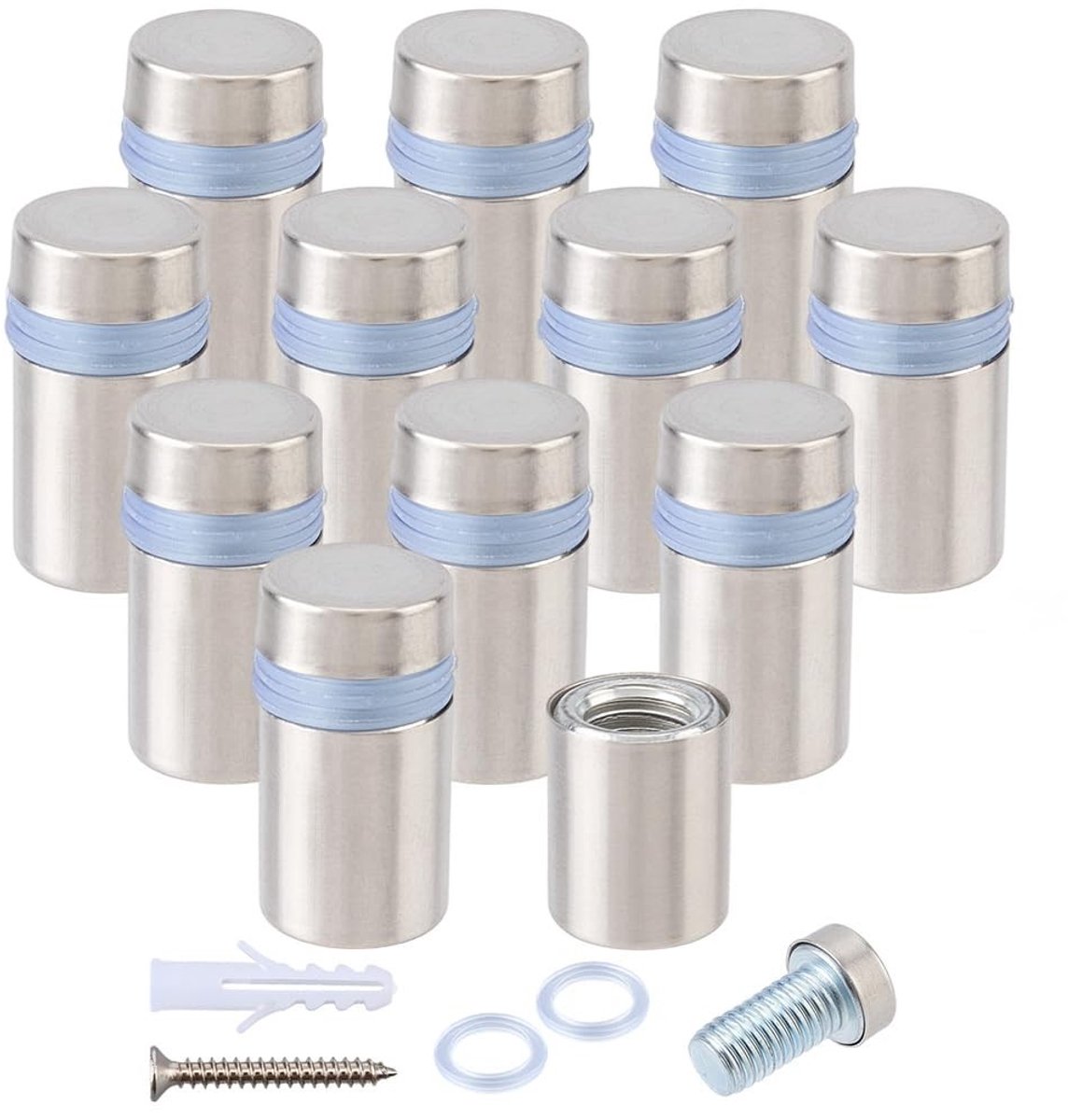 Omgoods - 12 Stuks Roestvrijstalen Afstandsschroeven met Rubber Bekleding - Wandbevestigingen en Montageaccessoires