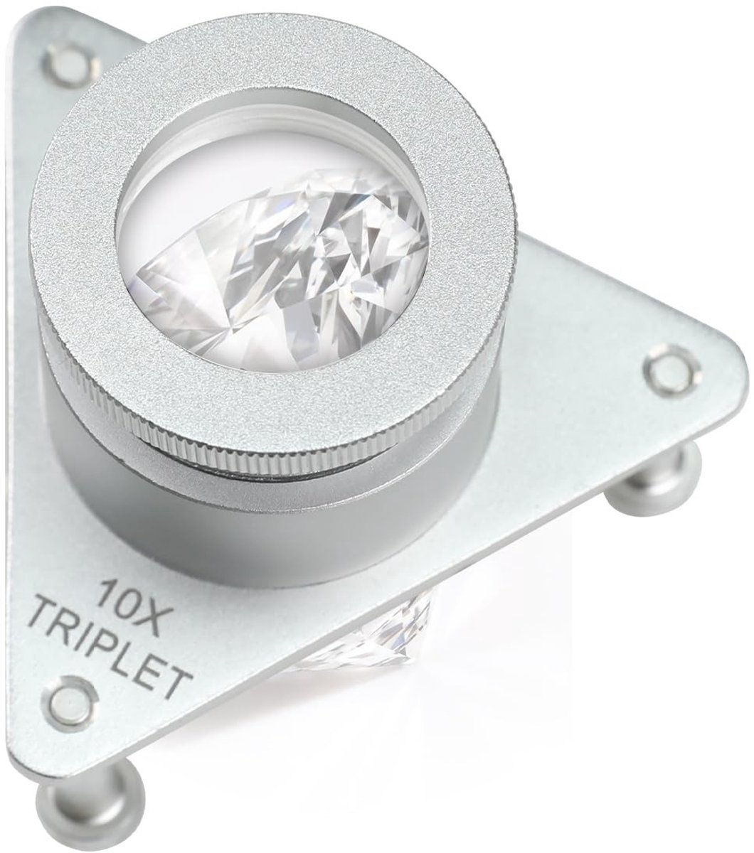 Omgoods - Statief Juweliersloep met 10X Vergrootglas en Triplet-lens - Verstelbaar Aluminium voor Edelstenen
