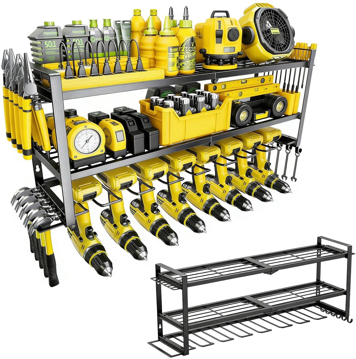 Omgoods - 3-Laags Gereedschap Wandhouder - Opbergruimte voor 8 Elektrische Gereedschappen (81 x 30 x 20 cm)