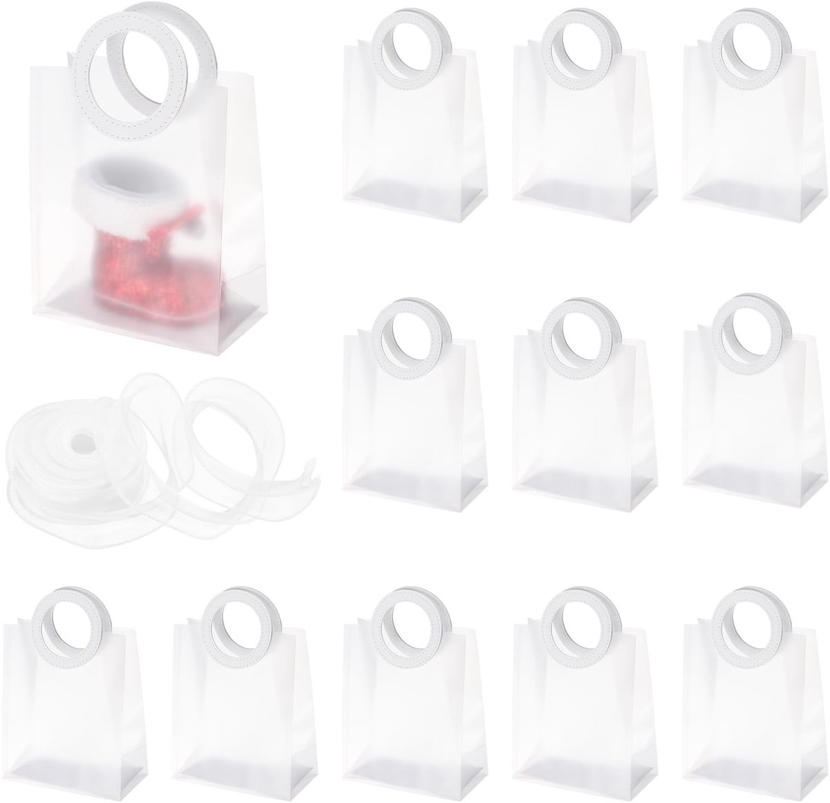 Omgoods - Transparante Herbruikbare Geschenkzakjes met Handvat - 12 Stuks Wit