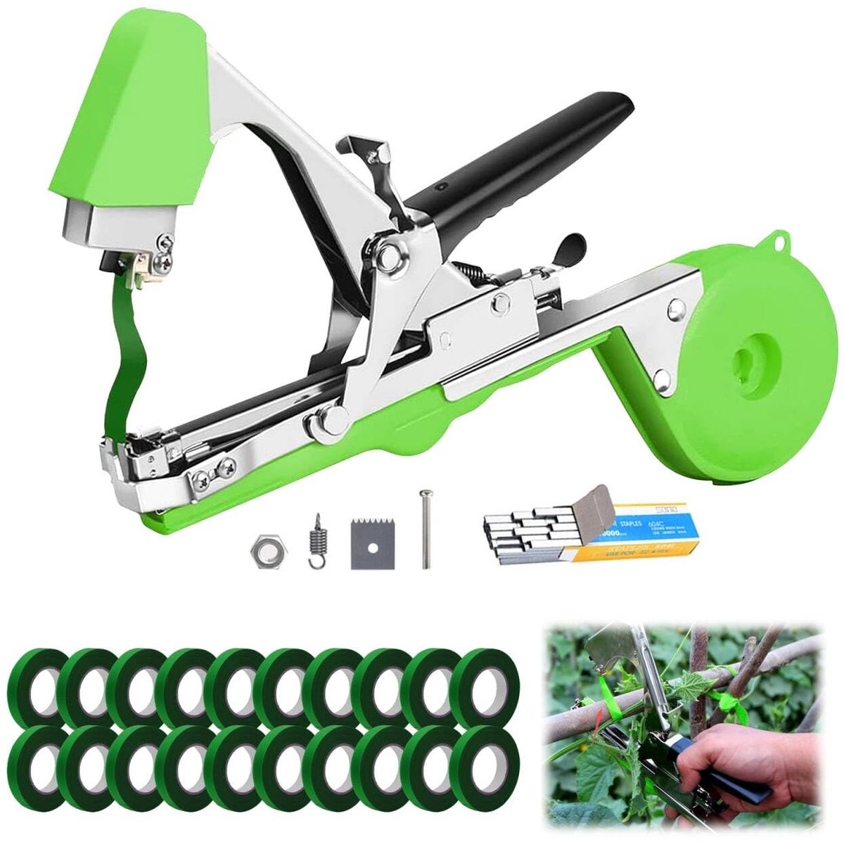 Omgoods - Plantenbindmachine met 10000 nietjes en 20 rollen tuinbindband voor optimale tuinondersteuning