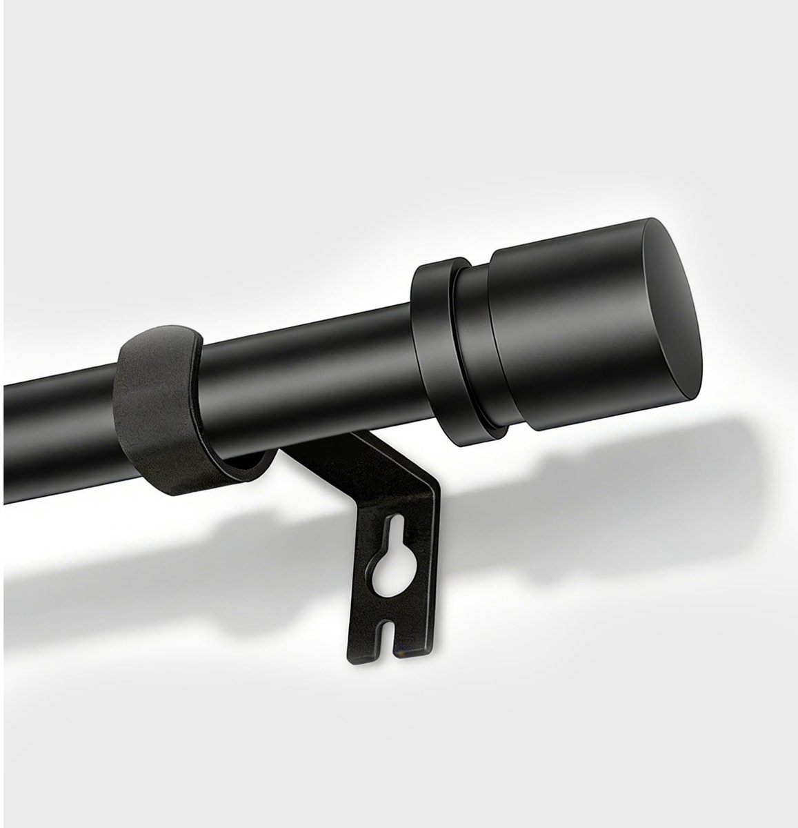 Omgoods - Uitbreidbare Gordijnroede 16 mm Mat Zwart met Einde Caps en Houder, 63-183 cm