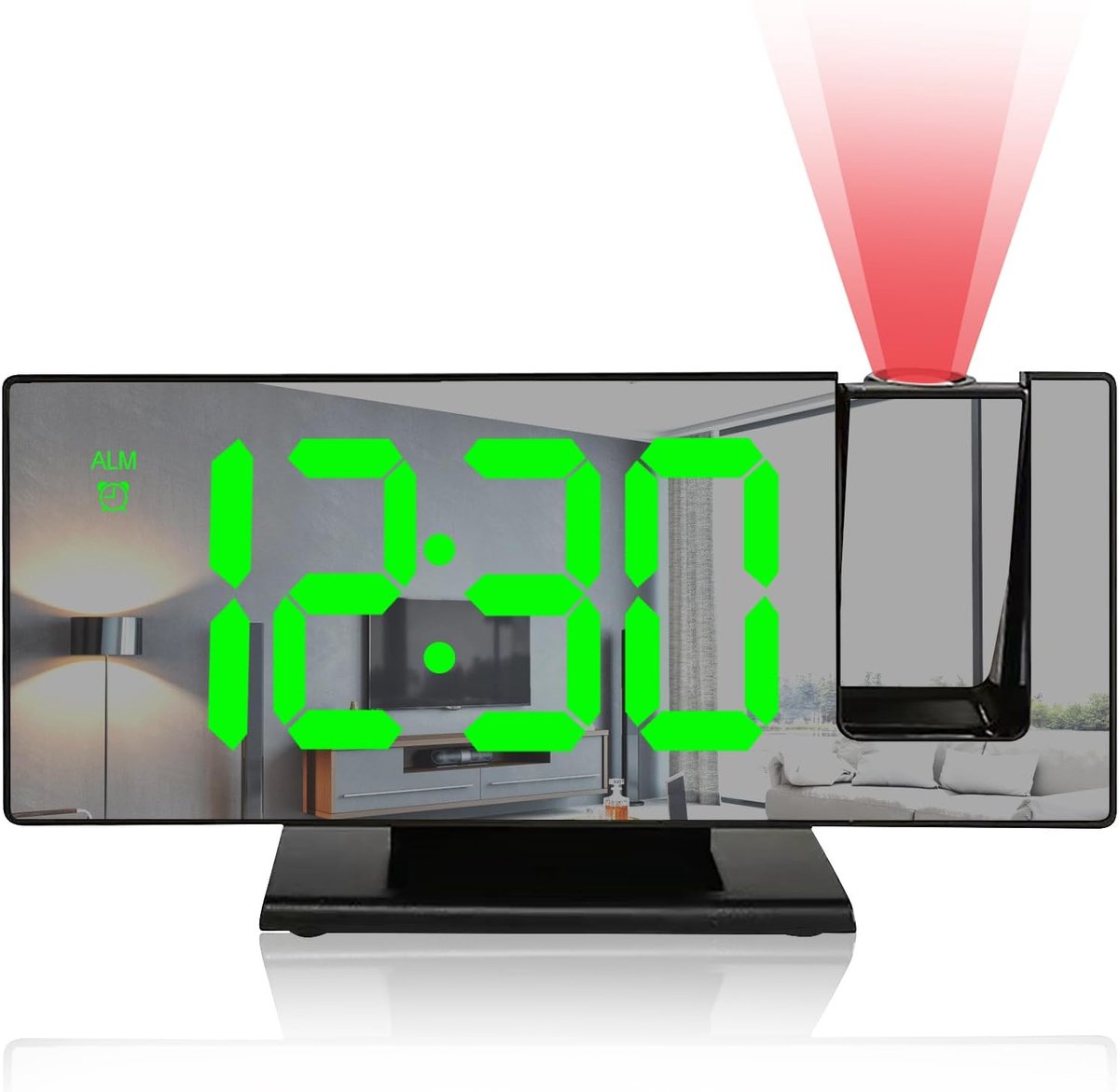 Projectiewekker, digitale wekker met projectie, led-spiegel-digitale wekker met datum, temperatuurweergave, snooze, 3 helderheidsniveaus, USB-aangedreven projectieklok voor slaapkamer (zwart)
