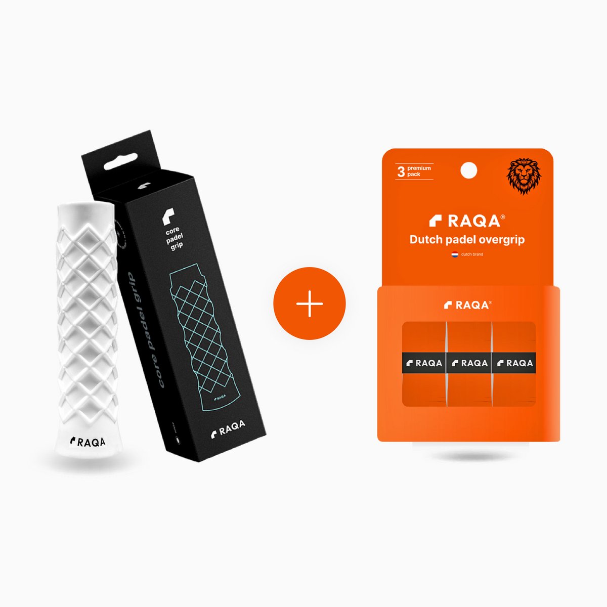 Raqa ® Padel grip combideal | Core padel grip + premium overgrip oranje | padelgrips | Griptape | Basis grip en padelgrip oranje