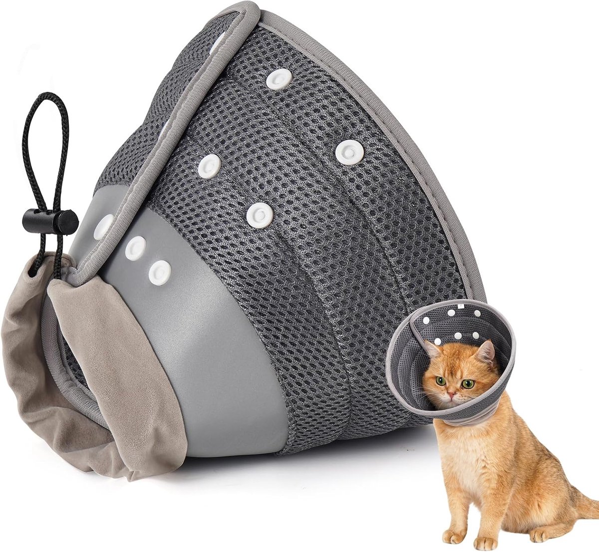 Kat kegelkraag, zacht om te stoppen met likken, verstelbare opvouwbare lichtgewicht herstelkraag voor katten na operatie voor kleine honden, Elizabeth Cone of Shame Alternative -Donkergrijs (M)