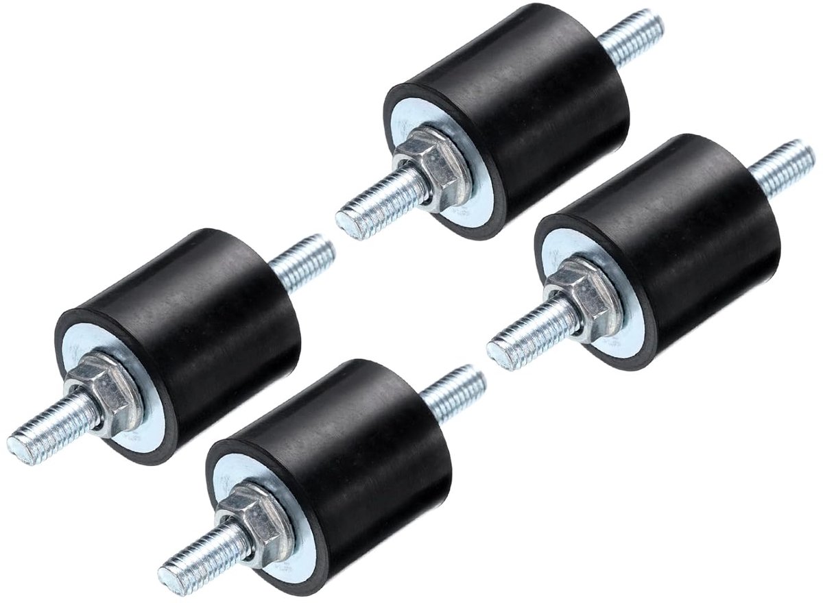 4 stuks rubberen isolatiehouders M6 x 18 mm schroeven 25 x 25 mm mannelijke schokdemper vibratiehulp cilindrische schroefdraadhouders verzinkt anti-vibratie-isolatoren 8 stuks
