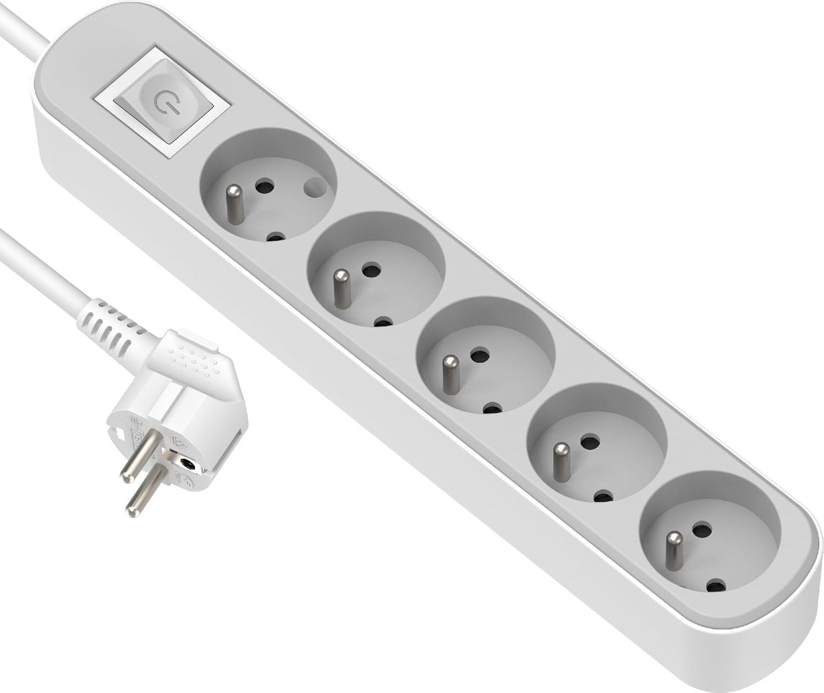 32022 Prima stekkerdoos 5 stopcontacten 16 A met schakelaar, kabel H05VV-F doorsnede 3G1,5 mm², lengte 3 m, wit/grijs