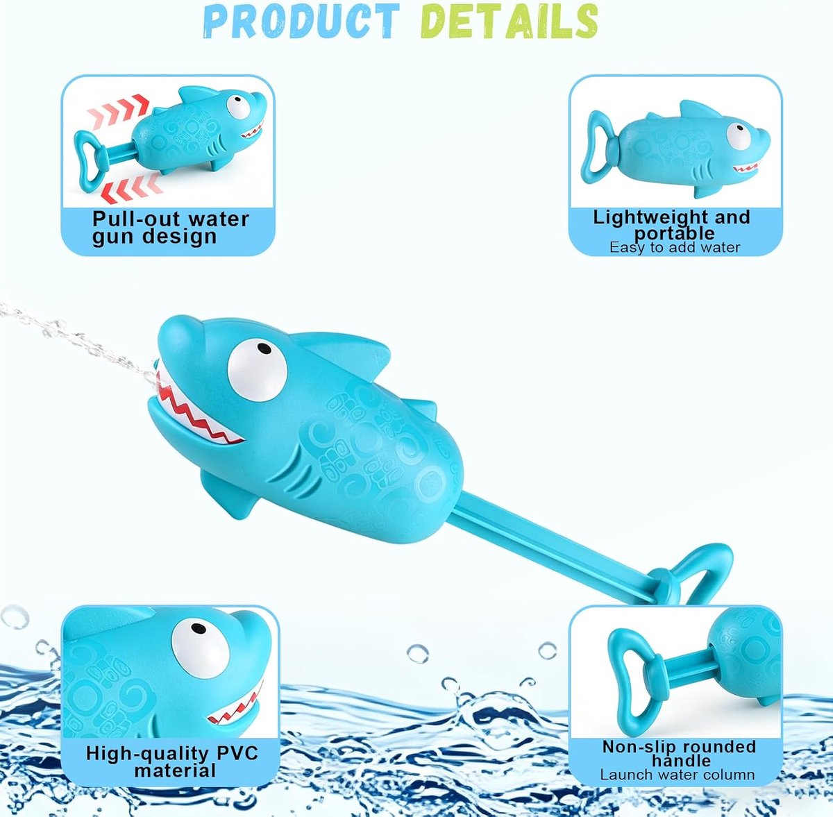 2 stuks waterpistool voor kinderen, haai krokodillendesign, waterpistool met groot bereik tot 8-10 meter, voorschacht, spuitpistool, water voor meisjes en jongens, buiten, strand, zwembad
