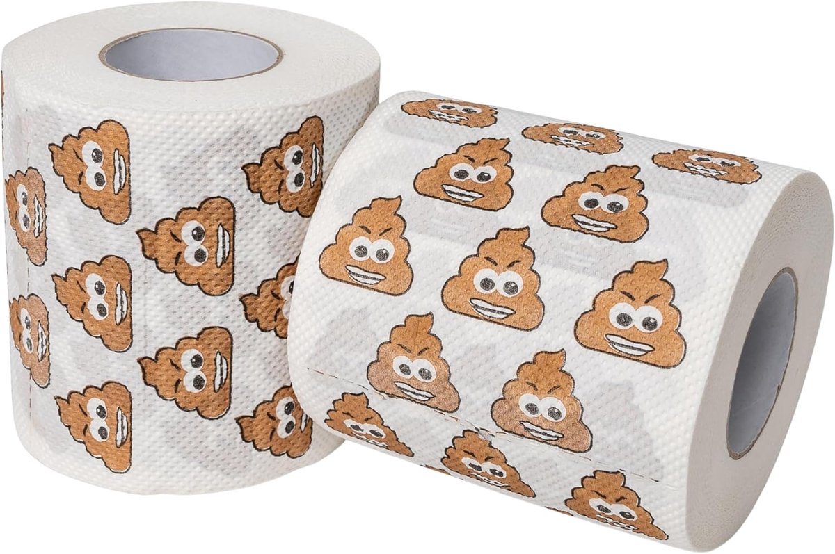 Toiletpapier, 2 rollen, voor liefhebbers van de lachende poep emoji, toiletdecoratie voor jubilea, grappig motto toiletpapier, leuk toiletpapier, cadeau toiletrol, verjaardagsdecoratie
