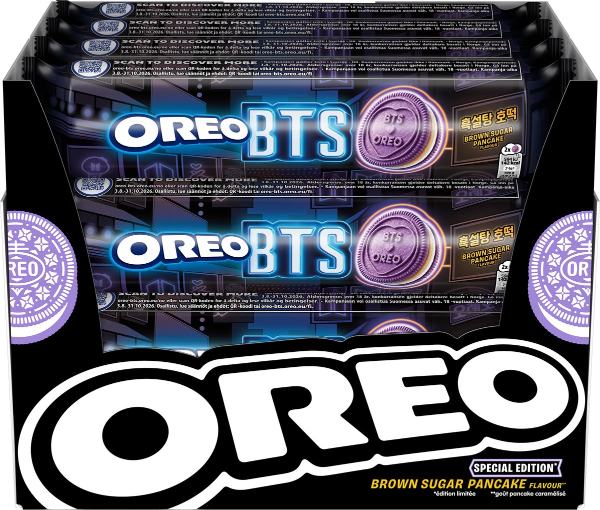 OREO BTS Koekjes Limited Edition Chocolade Cacao met Vanille en Hotteok Crèmevulling - Doos 16 x 157g - Army - Brown Sugar Pancake - Korean Streetfood - Chocoladekoeken - Koek - Rollpacks