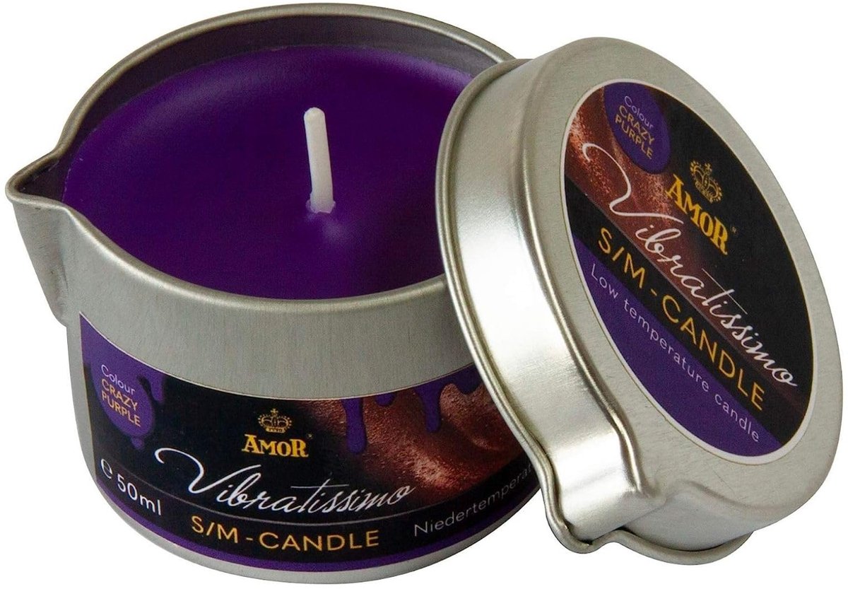 VIBRATISSIMO S/M Kaars Crazy Purple 50 ml I lage temperatuurkaars in paars I hoogwaardig kaarsvet geurloos I druipkaars voor erotische spelletjes I romantische massagekaars voor koppels I Waxkaars