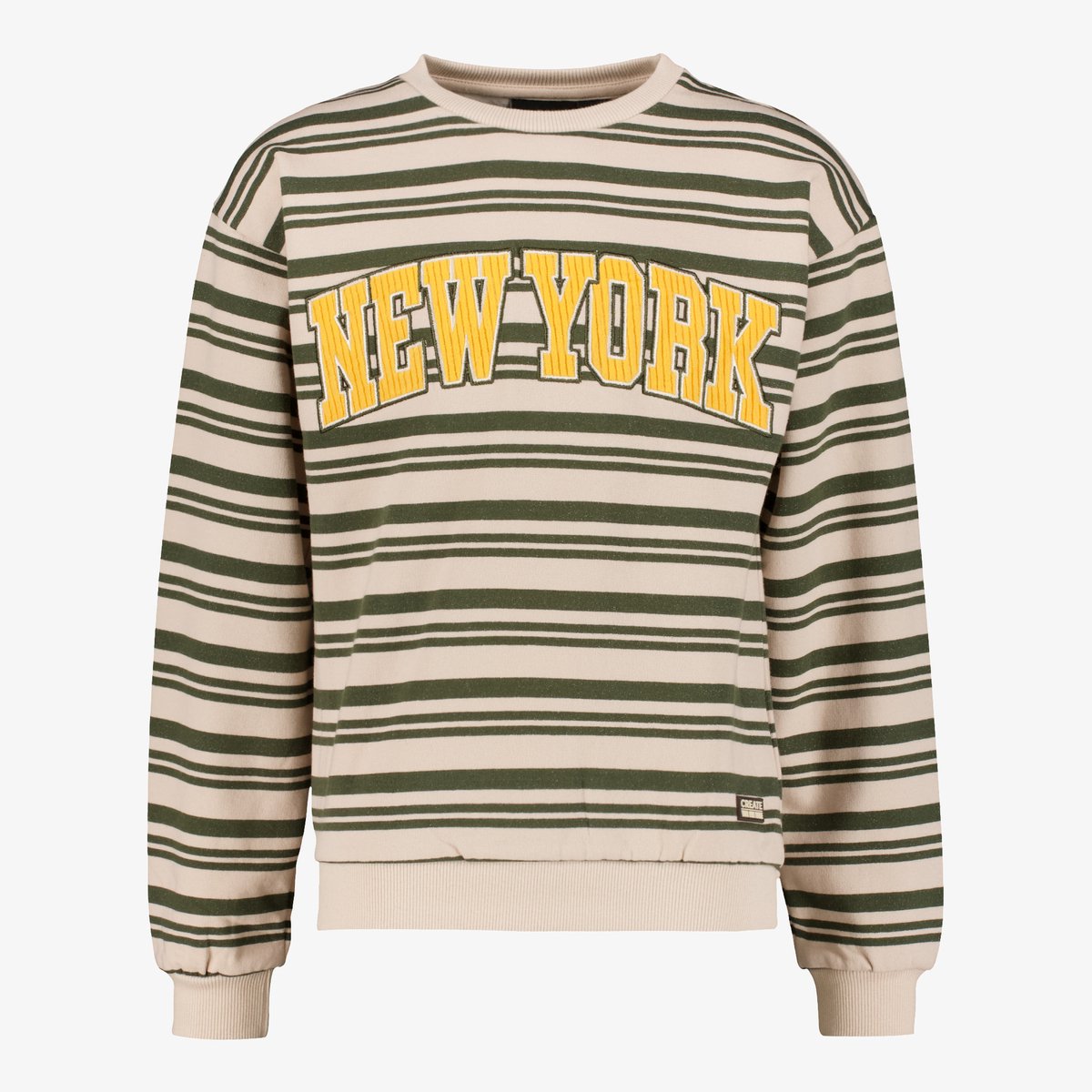 Unsigned gestreepte jongens sweater groen beige - Maat 146/152