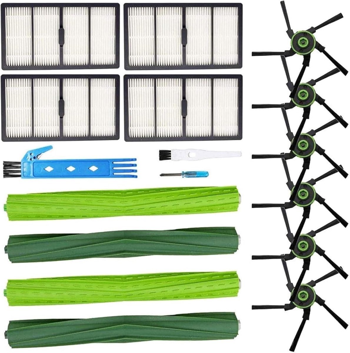 Reserveonderdelen geschikt voor iRobot Roomba S9 (9150) S9 + S9 Plus (9550) S Series Wi-Fi robotkits (2 rubberen borstels, 4 filters, 6 zijborstels)