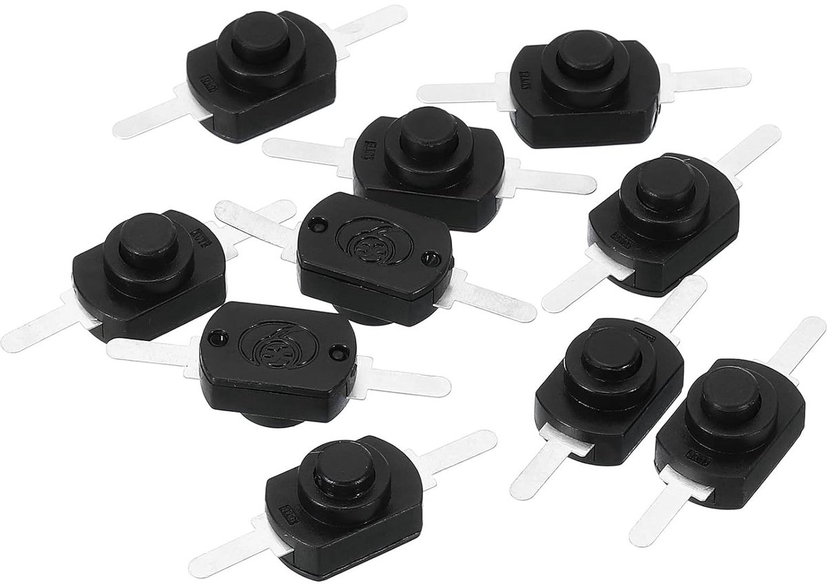 10 stuks vergrendeling, drukknop, schakelaar, rechte voeten, aan/uit, zelfvergrendeling, DC 30 V, 1 A, microcontroleschakelaar voor zaklamp, lamp, wandstopcontact, doe-het-zelf, zwart