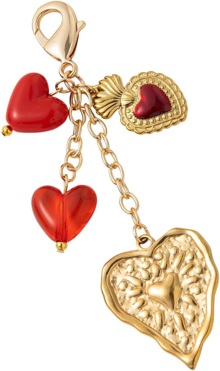 Retro hartvormige sleutelhanger, kawaii-sleutelhanger in gouden