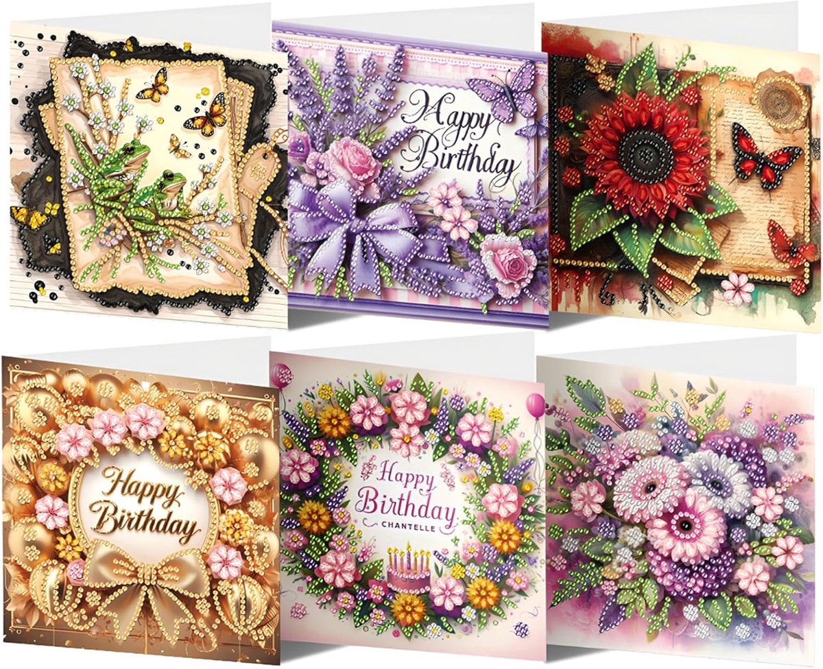 5D Diamond Painting Kaartenset, Cayuden 6 stuks Diy Bloem Diamond