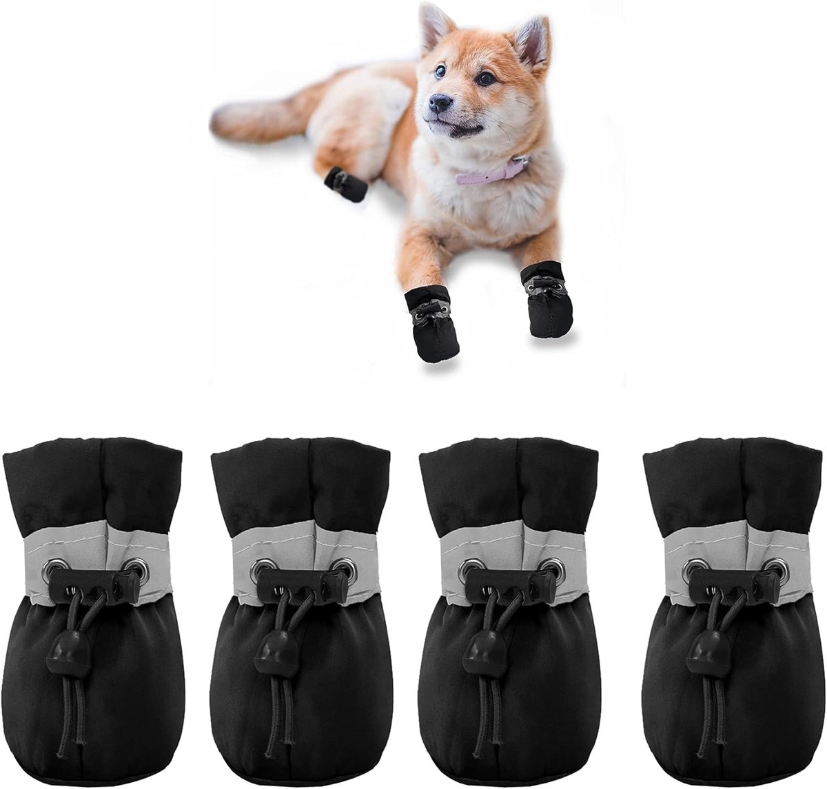 Schoenen, hondenlaarzen, pootbescherming. Deze comfortabele hondenlaarzen met zachte zool zijn uitgerust met reflecterende riemen (2, zwart)