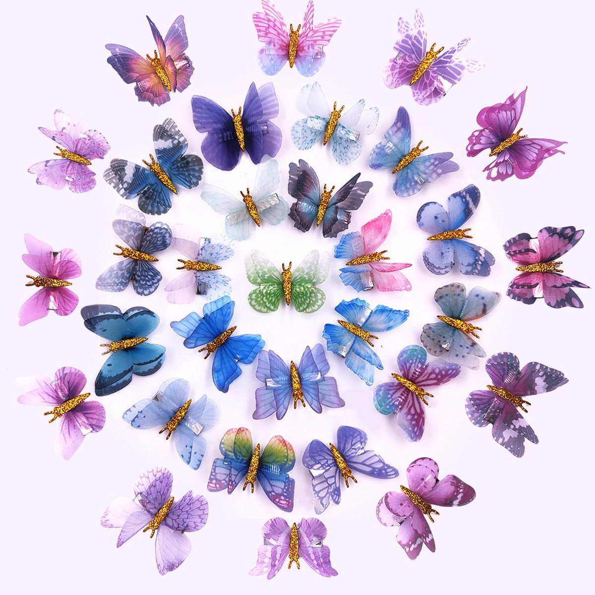 32 stuks vlinderhaarclips, 3D glitter vlinder haarspeld, haarspelden, meisjes, vlinder, haarclip voor meisjes en dames, haaraccessoires, blauw, paars