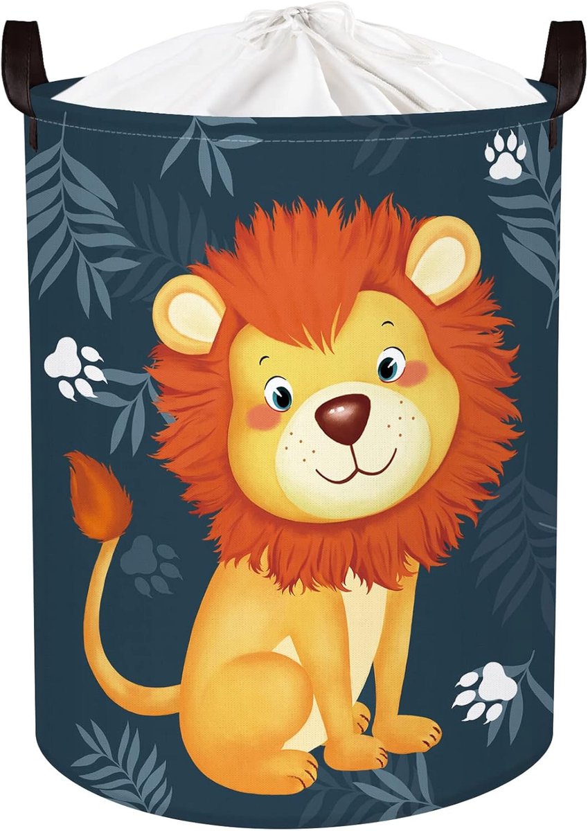 45L Leeuw Inklapbare Kinder Wasmanden voor Slaapkamer Waterdichte Eucalyptus Bladeren Opslag Wasmand met Trekkoord, 36 * 45cm | Opbergdoos voor bestek, wasmand, opvouwbaar, stoffen opbergkubus, speelgoedmand voor kinderen, wasbak, waterdicht