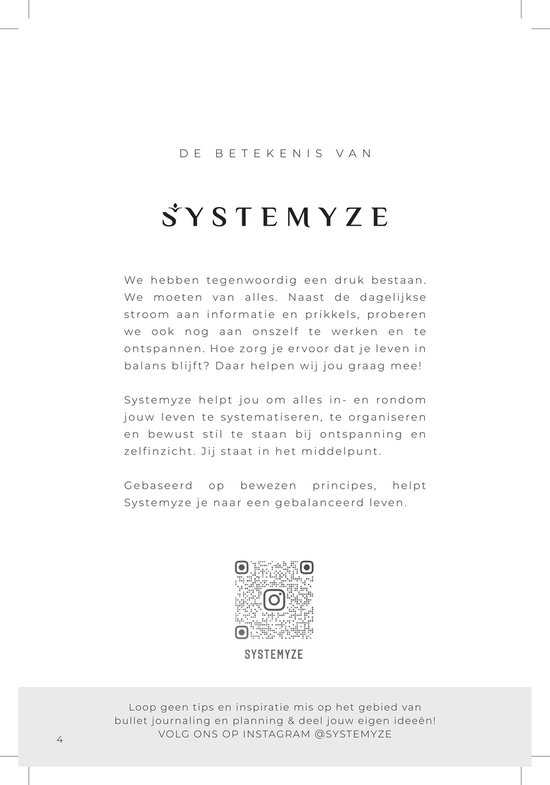 Pagina met de betekenis van Systemyze en een QR-code.